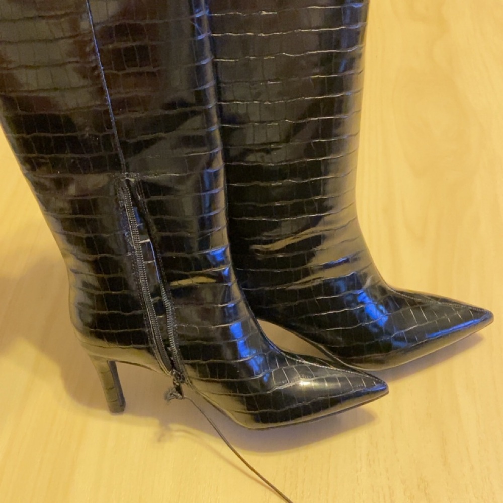 Worthington Black Croc-Embossed Pointed Knee-High Boots